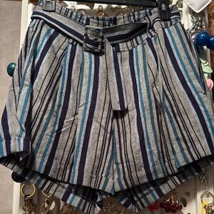 Striped Blue and Gray Shorts with Belt